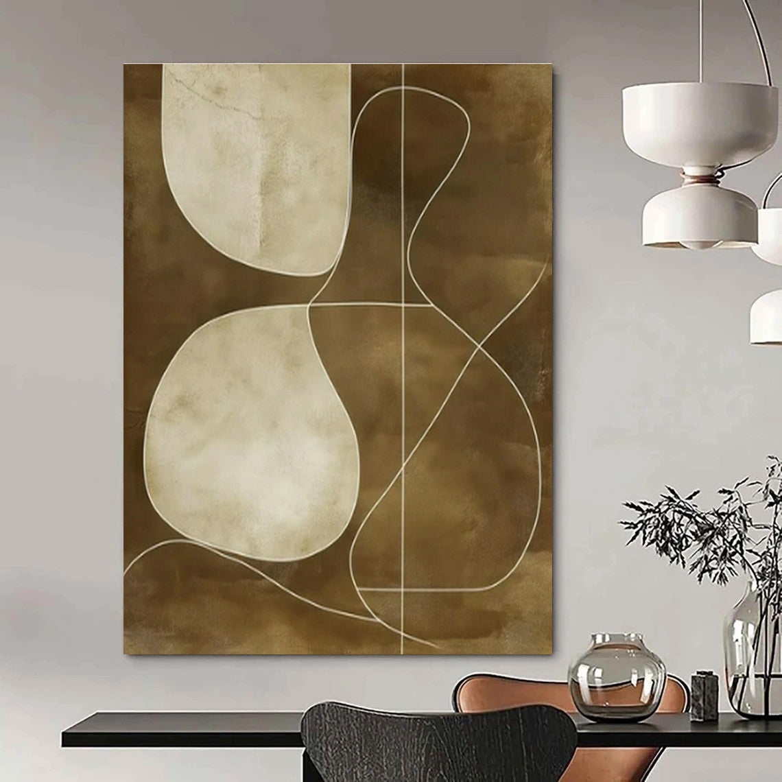 Brown - White Geometric Abstract Art for Minimalist Home Office & Art Gallery Lounge DLZ1838