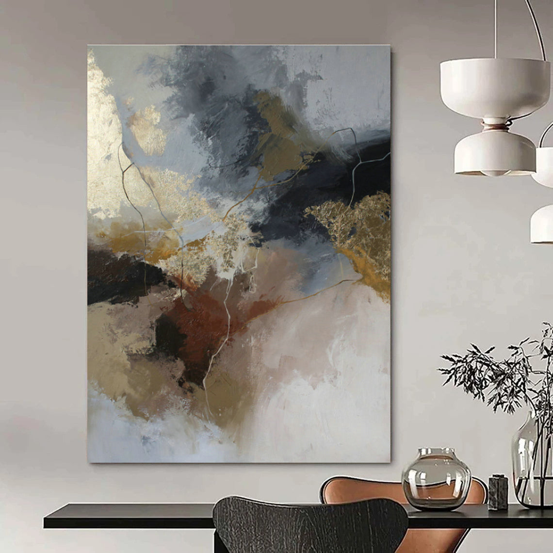 Gold, Brown & Gray Abstract Art for Rustic Winery Tasting Room & Luxury Boutique DLZ1024