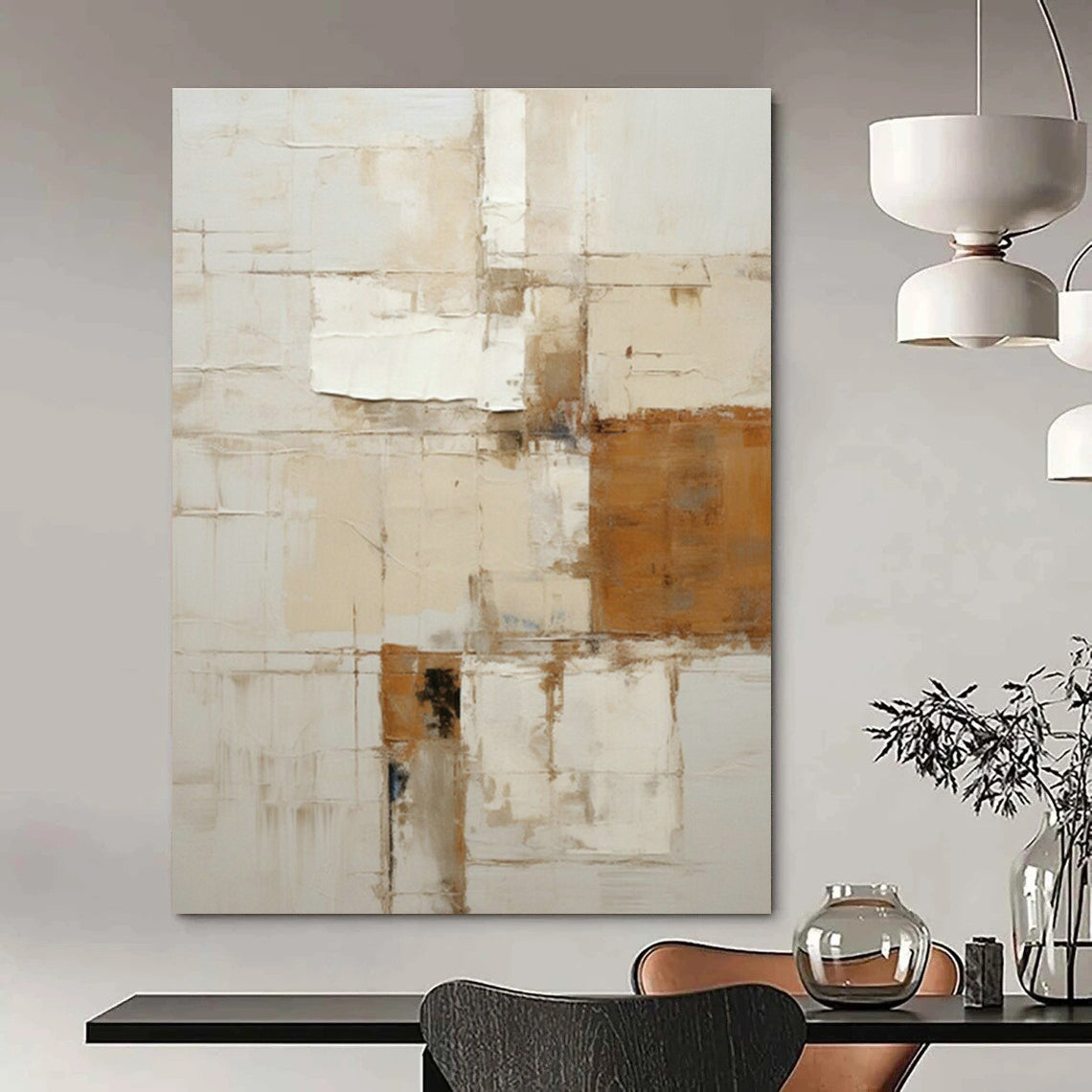 Beige - Brown Collage Abstract Art for Rustic Dining Room & Art - Filled Boutique DLZ1324