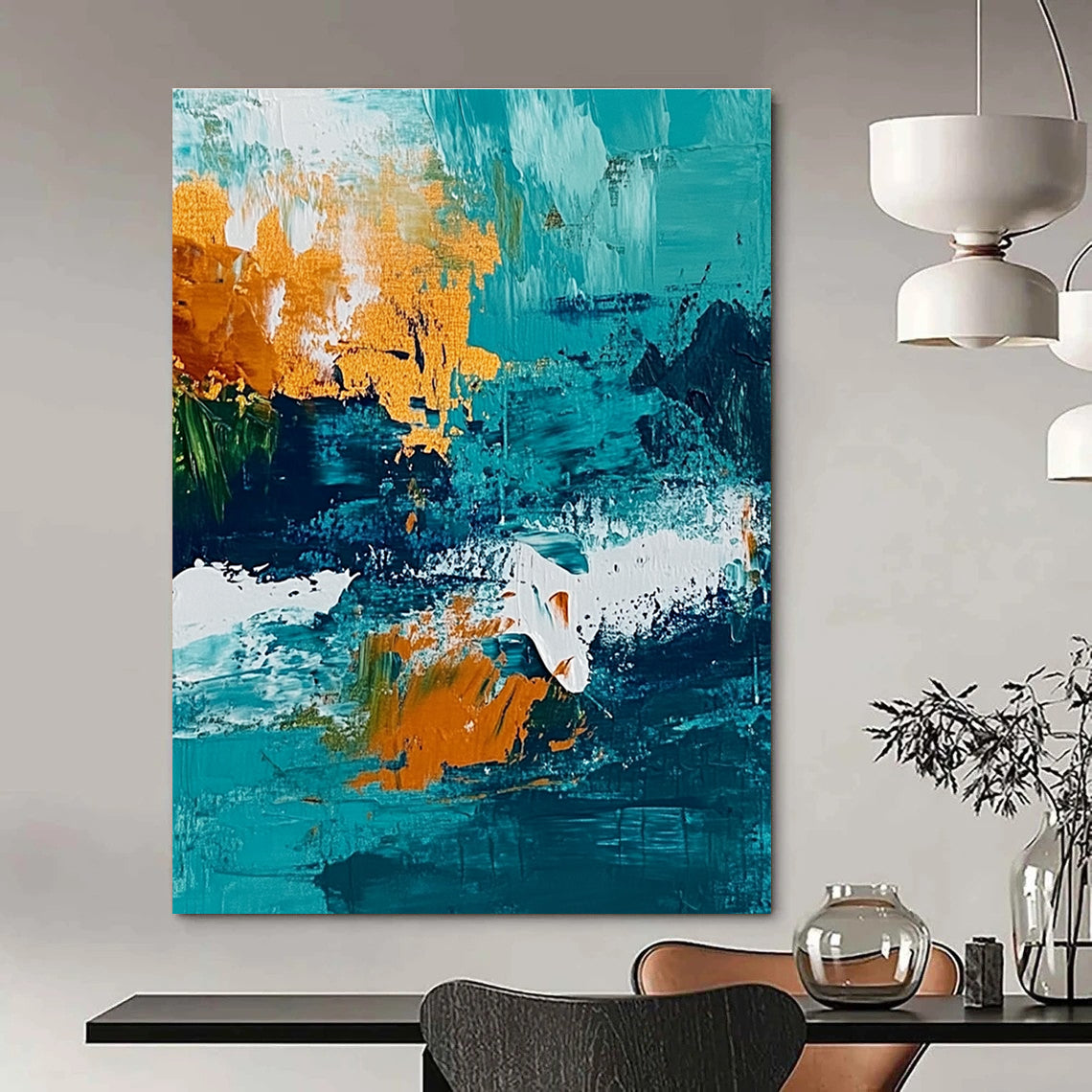Layered Teal Abstract Art for Living Room & Gallery STSC705