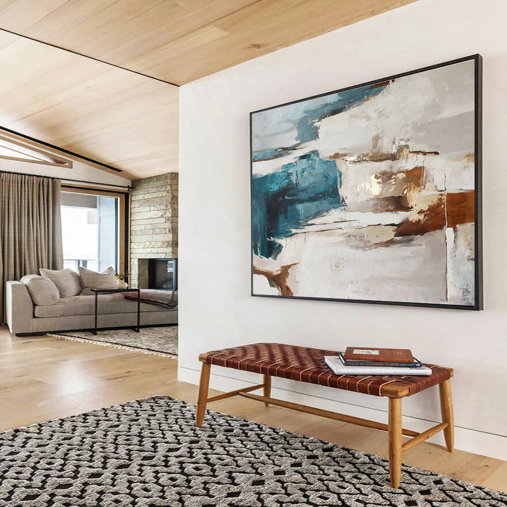 Blue - Brown Abstract Art for Coastal Living Room DLZ2904