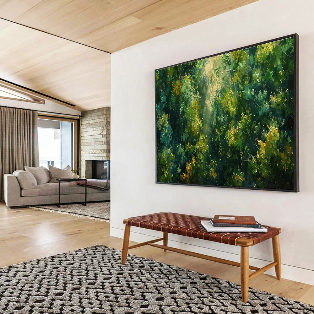 Sunlit Forest Palette Knife Art for Eco - Friendly Lodge Bedroom Retreats DLZ3195