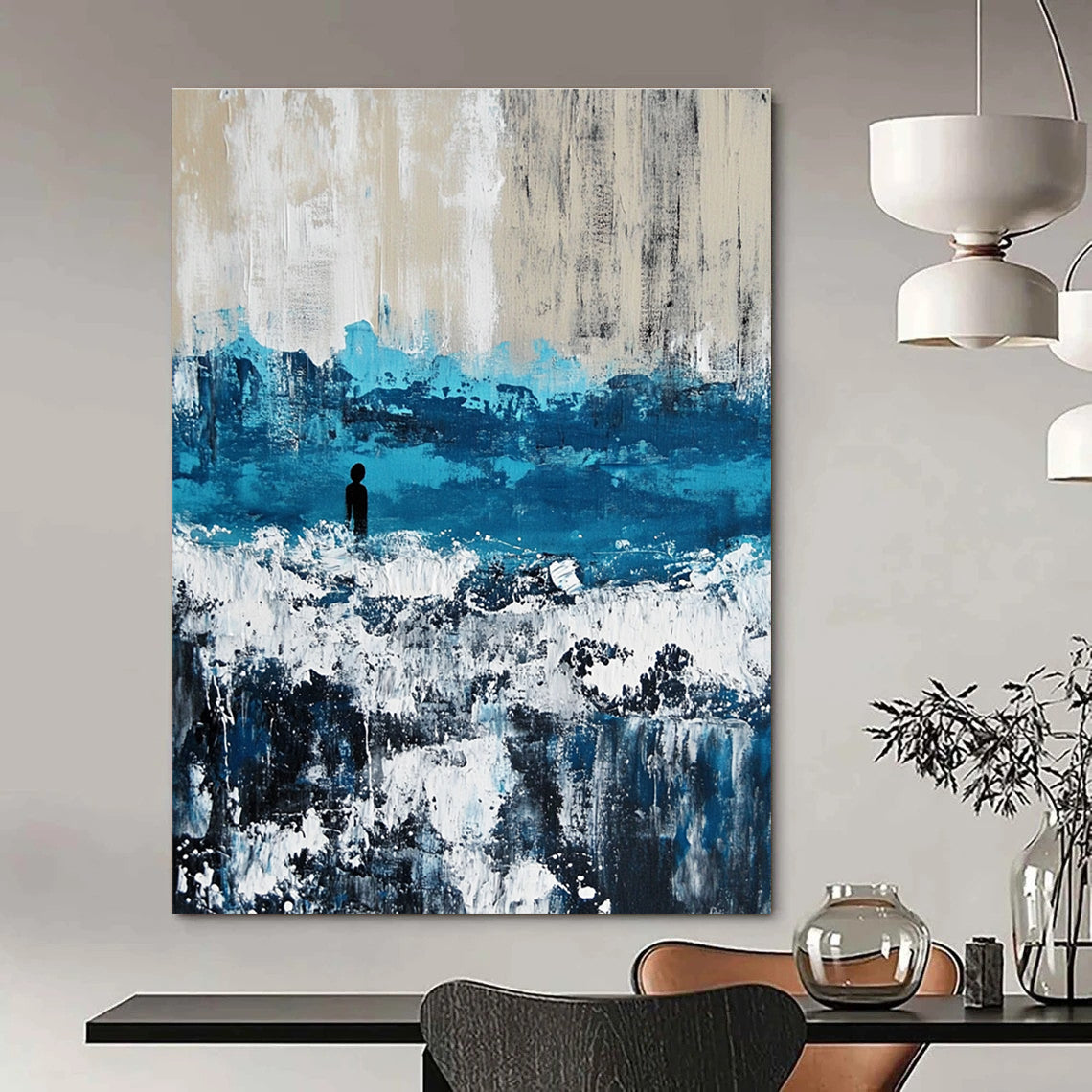 Solitary Figure in Abstract Sea for Thoughtful Library & Nature - Inspired Home STSC266