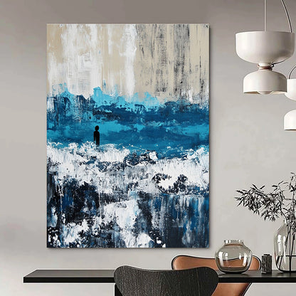 Solitary Figure in Abstract Sea for Thoughtful Library & Nature - Inspired Home STSC266