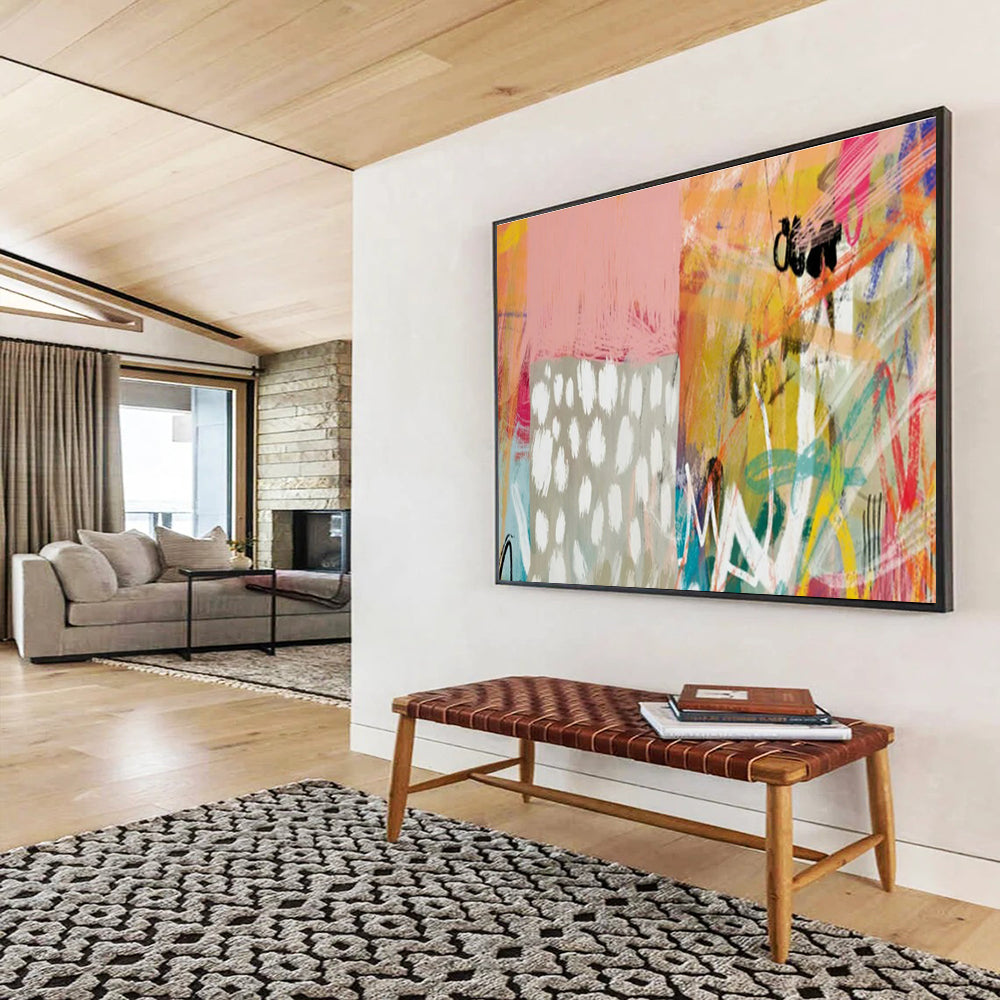Pink - Orange Abstract Art for Bohemian - Style Retail Store Interiors DLZ2582