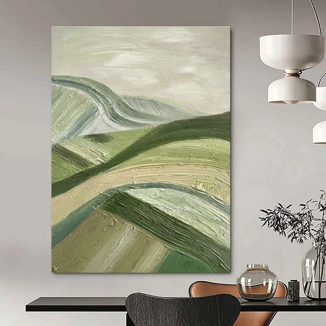 Green Rolling Hills Painting for Country Kitchen & Hiking Lodge DLZ0606