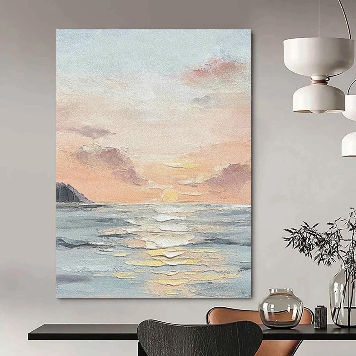 Seascape Sunset Oil Painting for Beachfront Restaurant & Home Living Room DLZ1151
