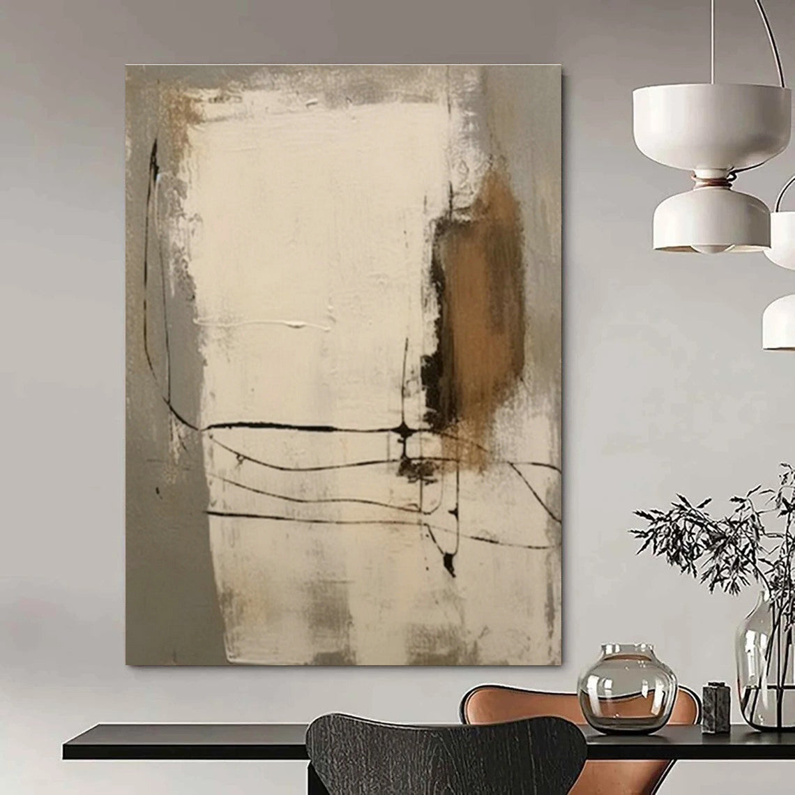 Neutral Geometric Abstract Art for Industrial - Chic Loft & Contemporary Art Gallery DLZ0856
