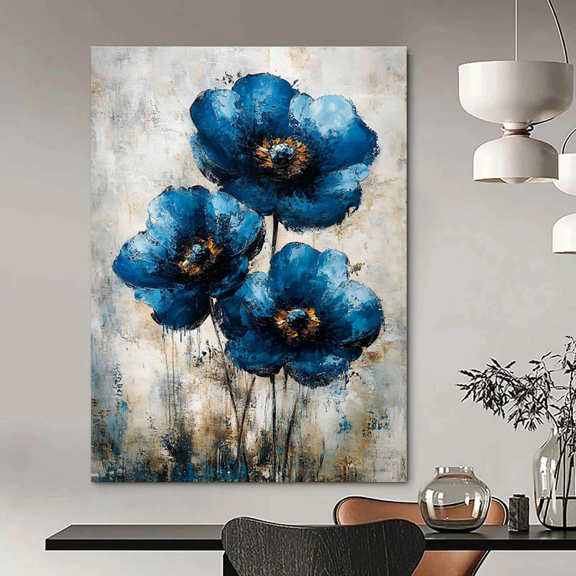 Abstract Blue Flowers Art for Living Room & Bedroom STSC040