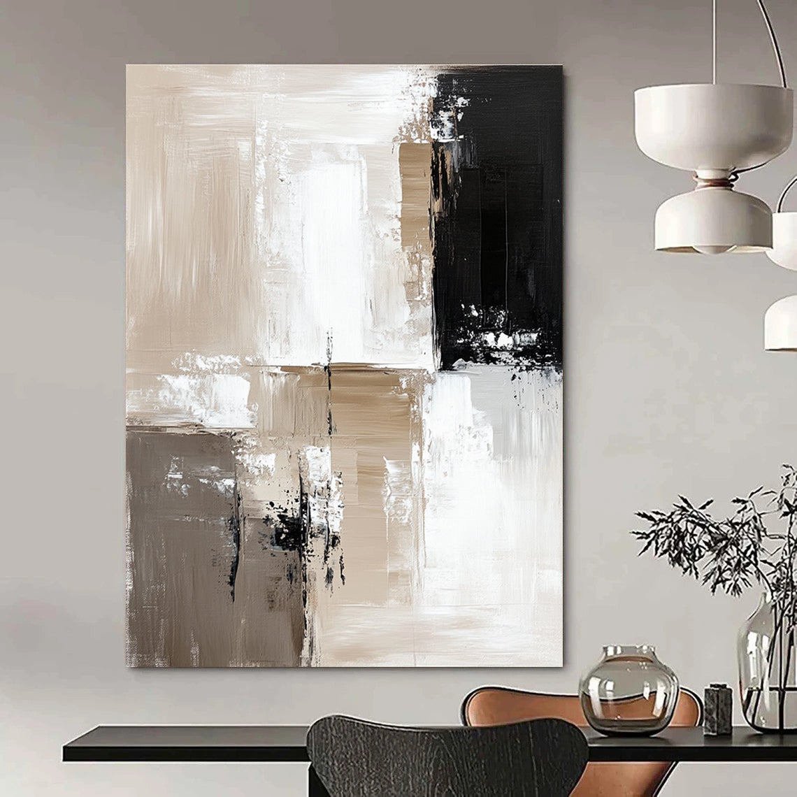 Beige and Black Geometric Abstract for Minimalist Office & Contemporary Art Space STSC411