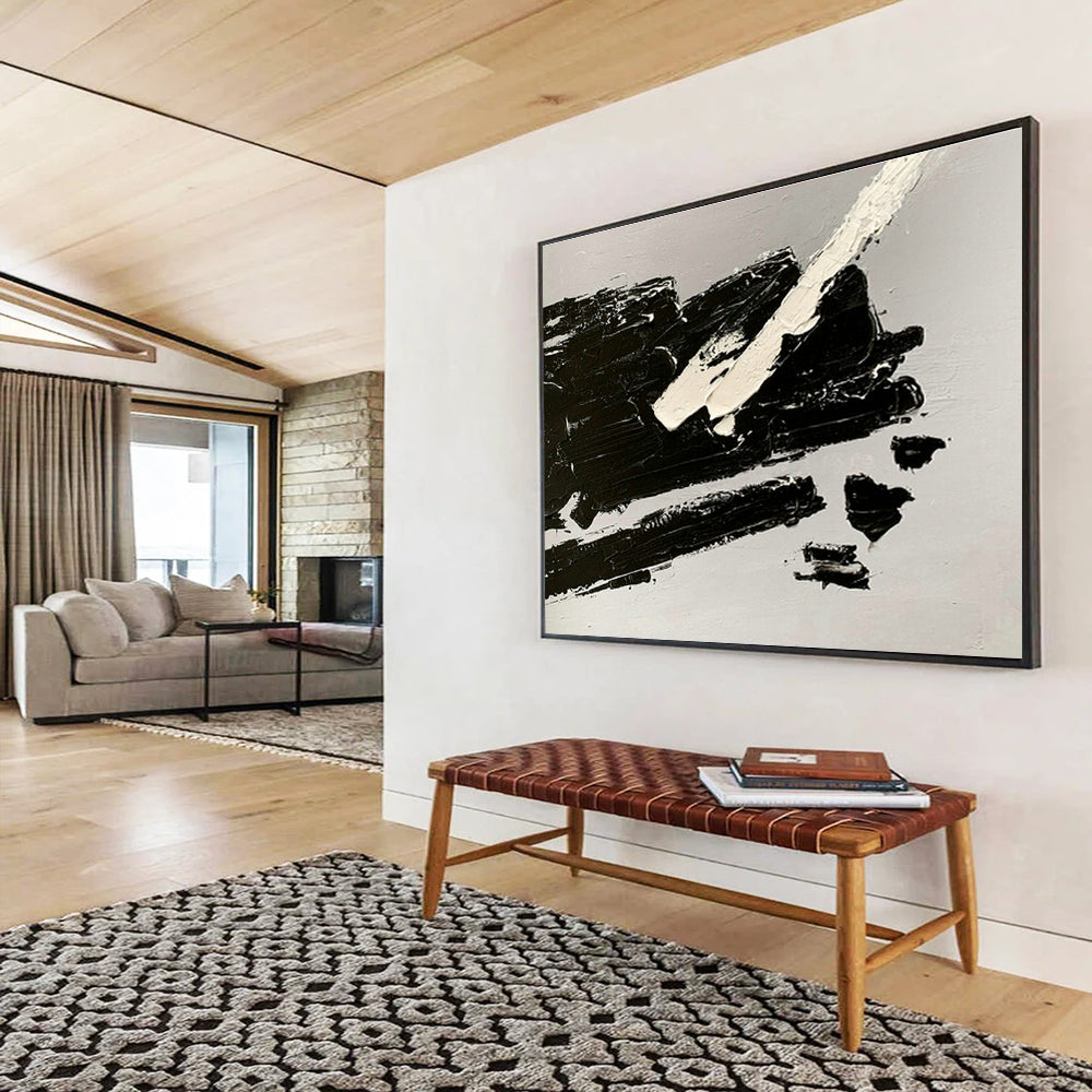 Black - White Stroke Abstract Art for Contemporary Art Gallery Installations DLZ2668