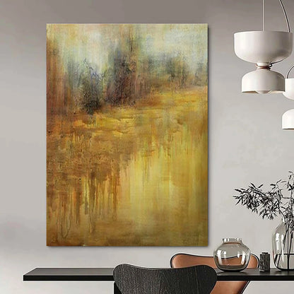 Golden Abstract Landscape Art for Luxury Hotel Lobby & Rustic Country Home DLZ1781