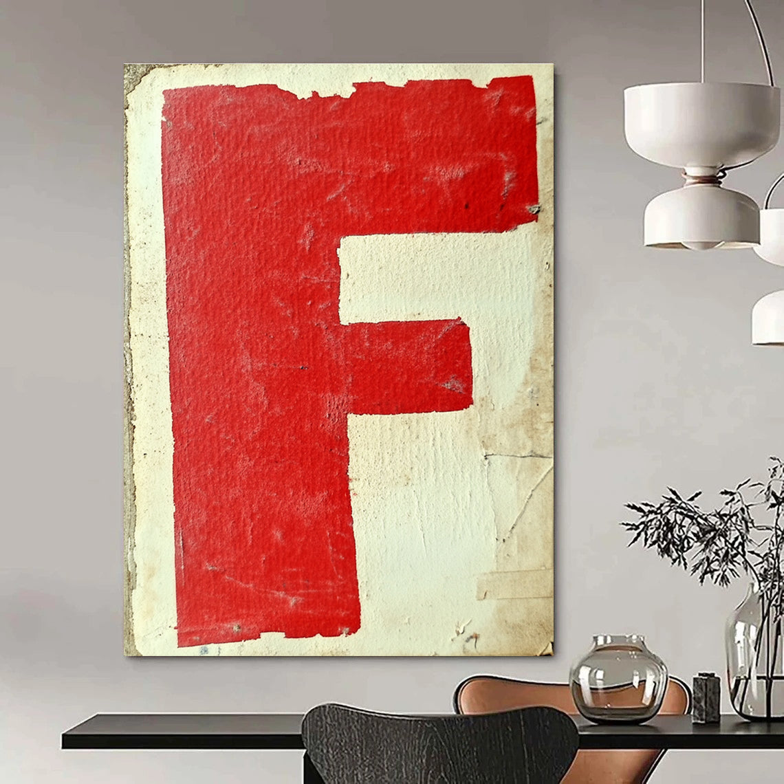 Red “F” on White Art for Retro - Style Bookstore & Industrial - Chic Home Study STSC1415