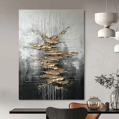 Silver - Gold Textured Abstract Art for Industrial Loft & Art Gallery Exhibition DLZ1751