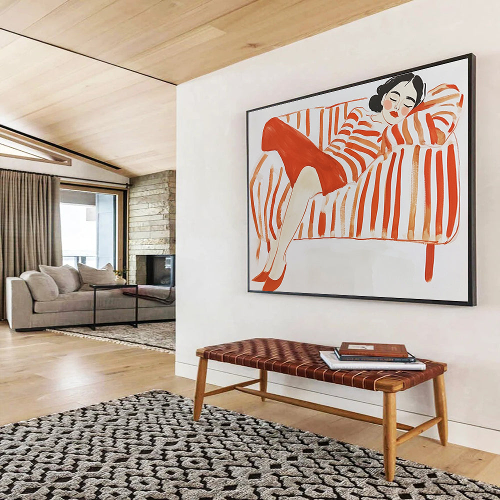 Lady on Striped Sofa Art for Fashion Boutique & Feminine - Themed Café SC496