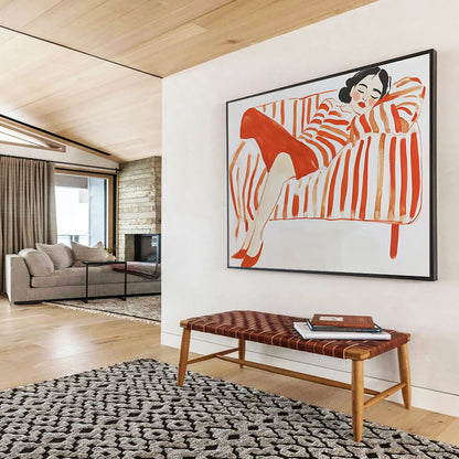 Lady on Striped Sofa Art for Fashion Boutique & Feminine - Themed Café SC496