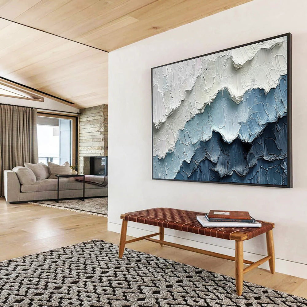 Blue - White Mountain Abstract Art for Serene Living Rooms DLZ2433