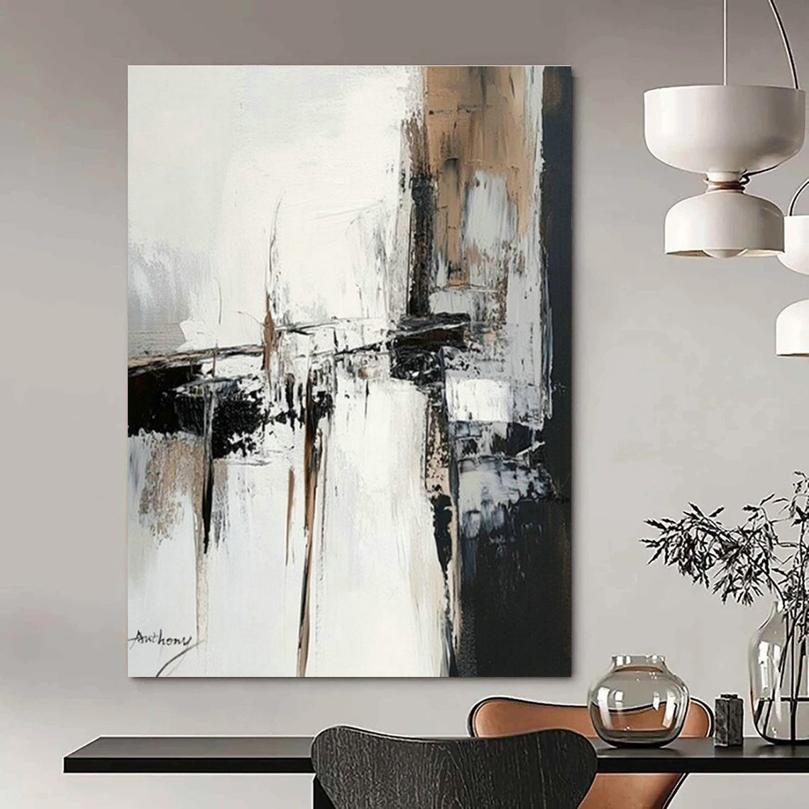 Gray - White - Black Abstract Art for Minimalist Living Room & Spa Waiting Area DLZ1666