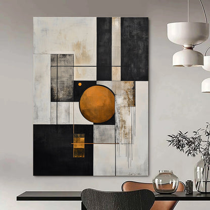 Geometric Abstract with Orange Circle for Modern Office Reception & Art - Centric Living Room STSC207