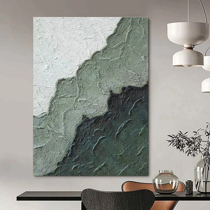 Gray - White - Green Textured Abstract Art for Minimalist Bedroom & Contemporary Art Space DLZ1219