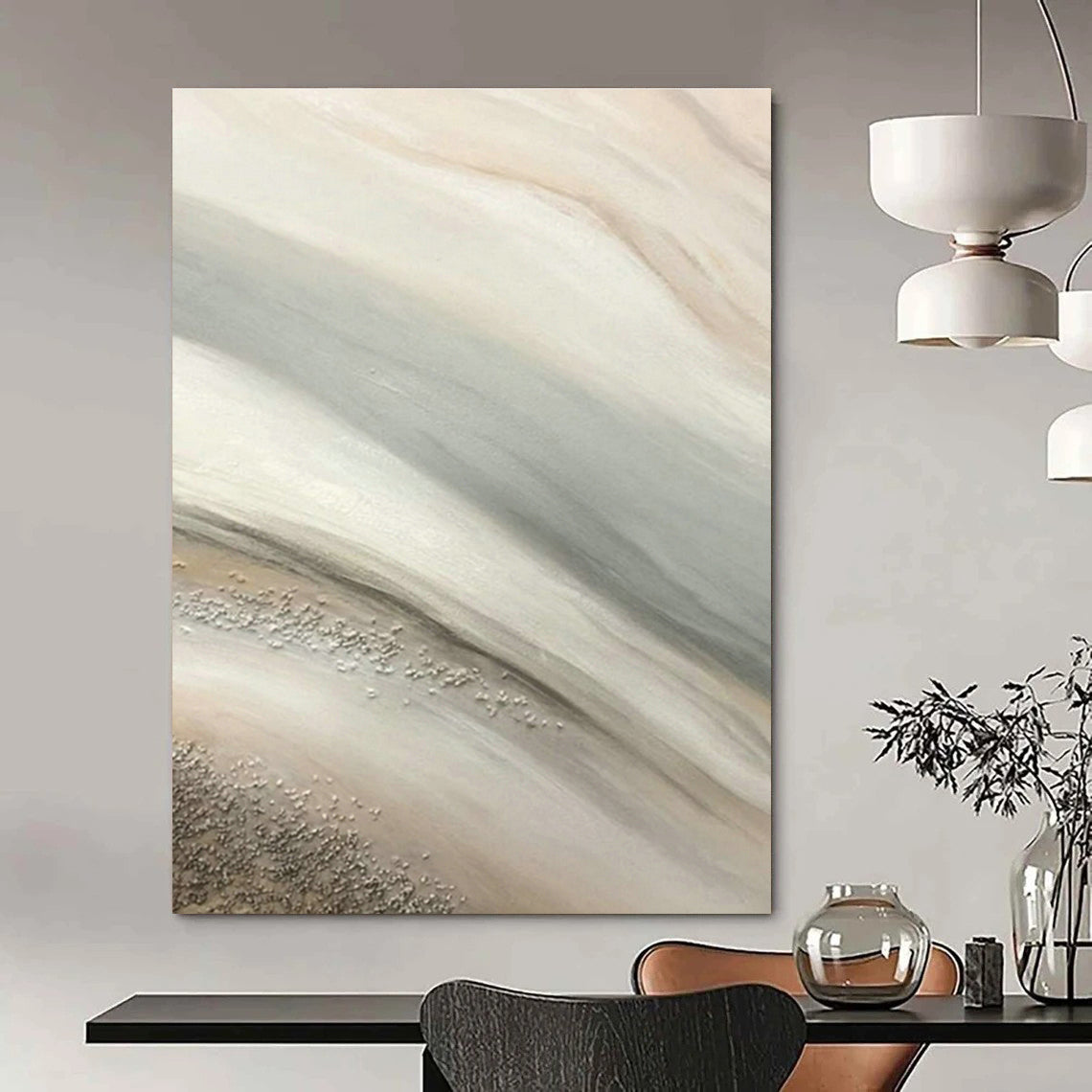 Silver - Beige Abstract Flow Art for High - End Jewelry Store & Luxury Yacht Cabin DLZ1497