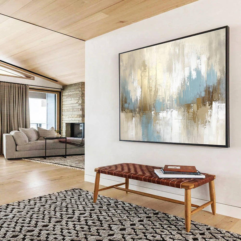 Beige Blue Abstract Art for Modern Living Room & Corporate Office Lounge SC097