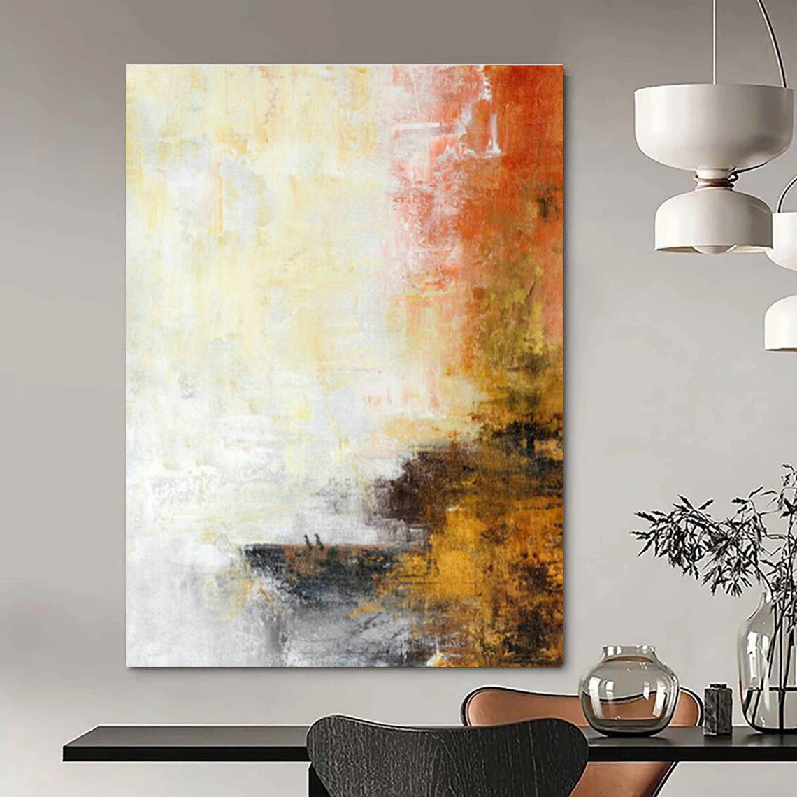 Yellow - Orange Abstract Art for Modern Café Communal Tables DLZ0066