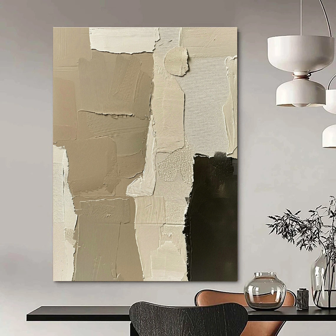 Brown - Tone Collage Abstract Art for Art Deco Living Room & Boutique Hotel Lobby DLZ1168