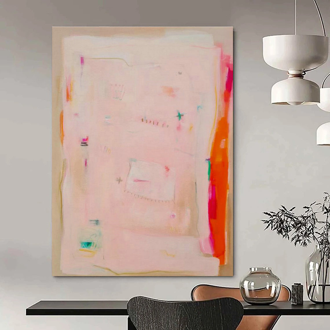 Pink - Toned Minimalist Abstract Art for Scandinavian - Style Home Offices DLZ0080