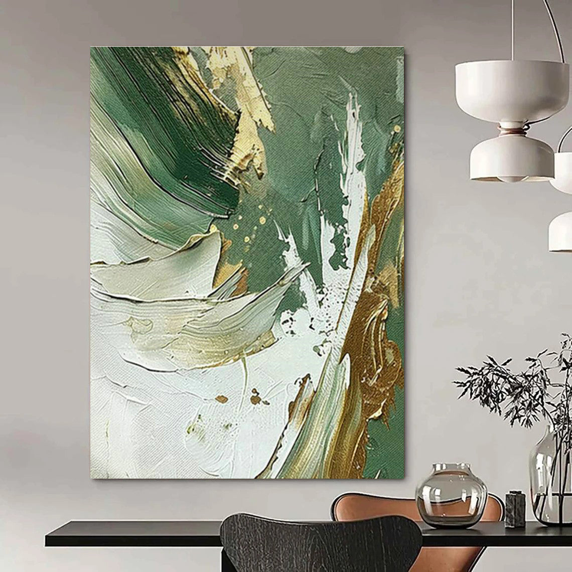 Green - Gold Abstract Art for Eco - Friendly Brand Showrooms DLZ0126
