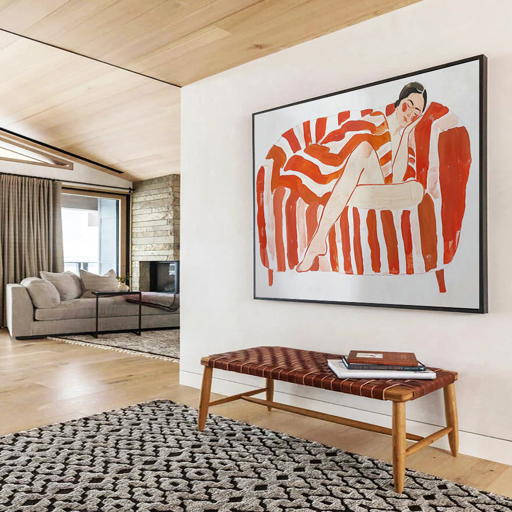 Orange - Stripe Sofa Resting Figure Art for Mid - Century Modern Living Rooms DLZ2610