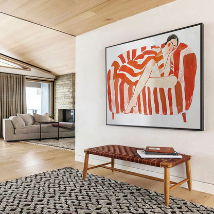 Orange - Stripe Sofa Resting Figure Art for Mid - Century Modern Living Rooms DLZ2610