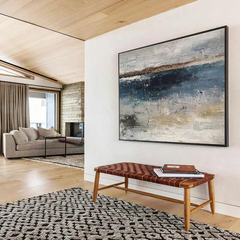 Gray - Blue Abstract Seaside Art for Modern Coastal Condo Living Rooms DLZ2672