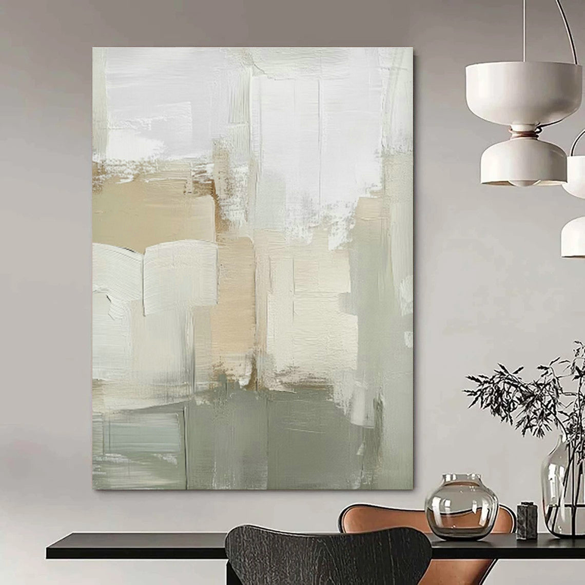 Beige - Gray Abstract Blocks Art for Scandinavian - Style Home & Art Gallery Corridor DLZ0712
