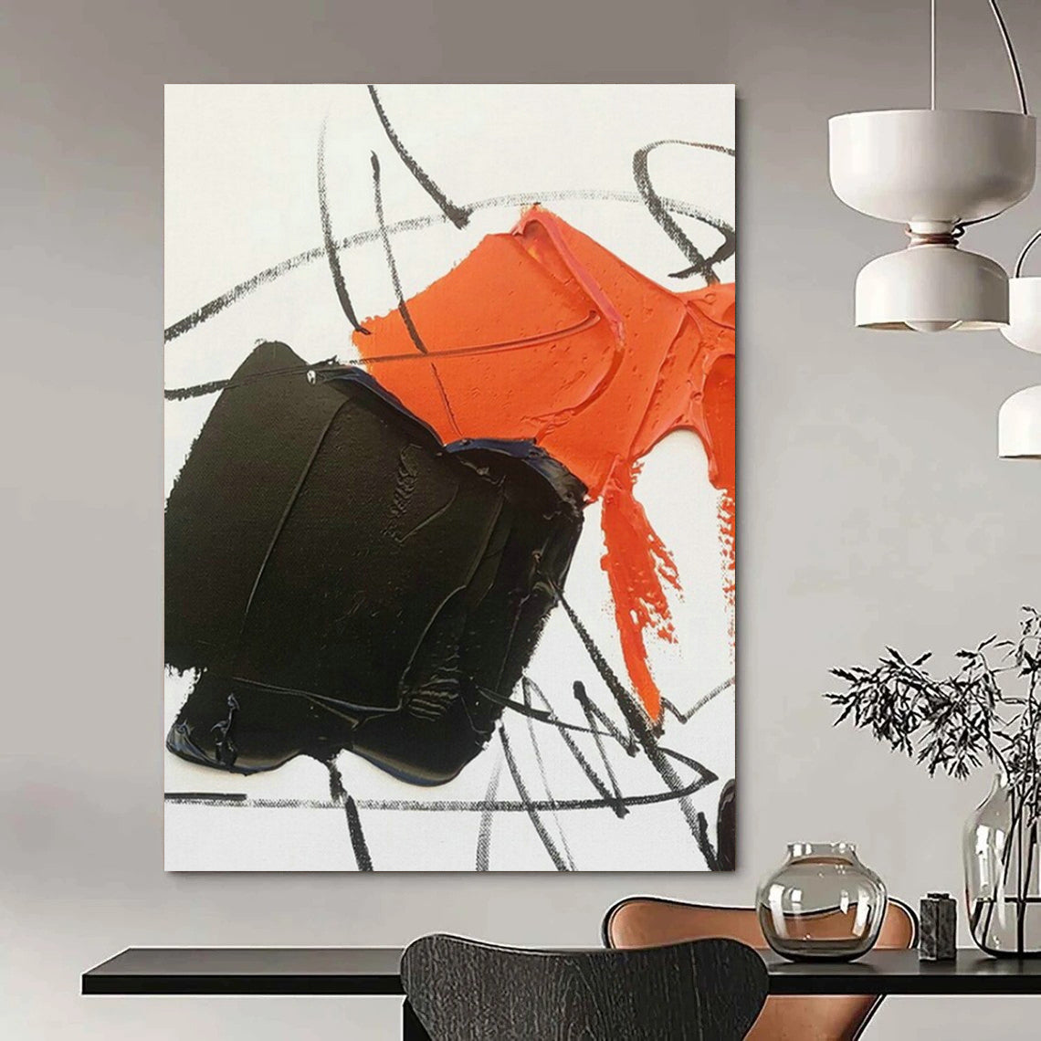 Orange - Black Abstract Art for Trendy Nightclub & Urban Art Studio DLZ1668