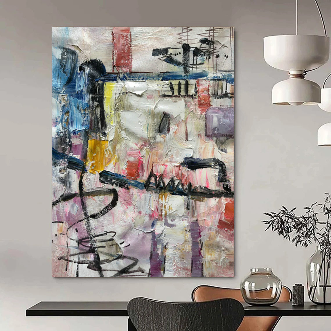 Colorful Abstract Collage Painting for Bohemian Café & Art Studio Break Area DLZ1301