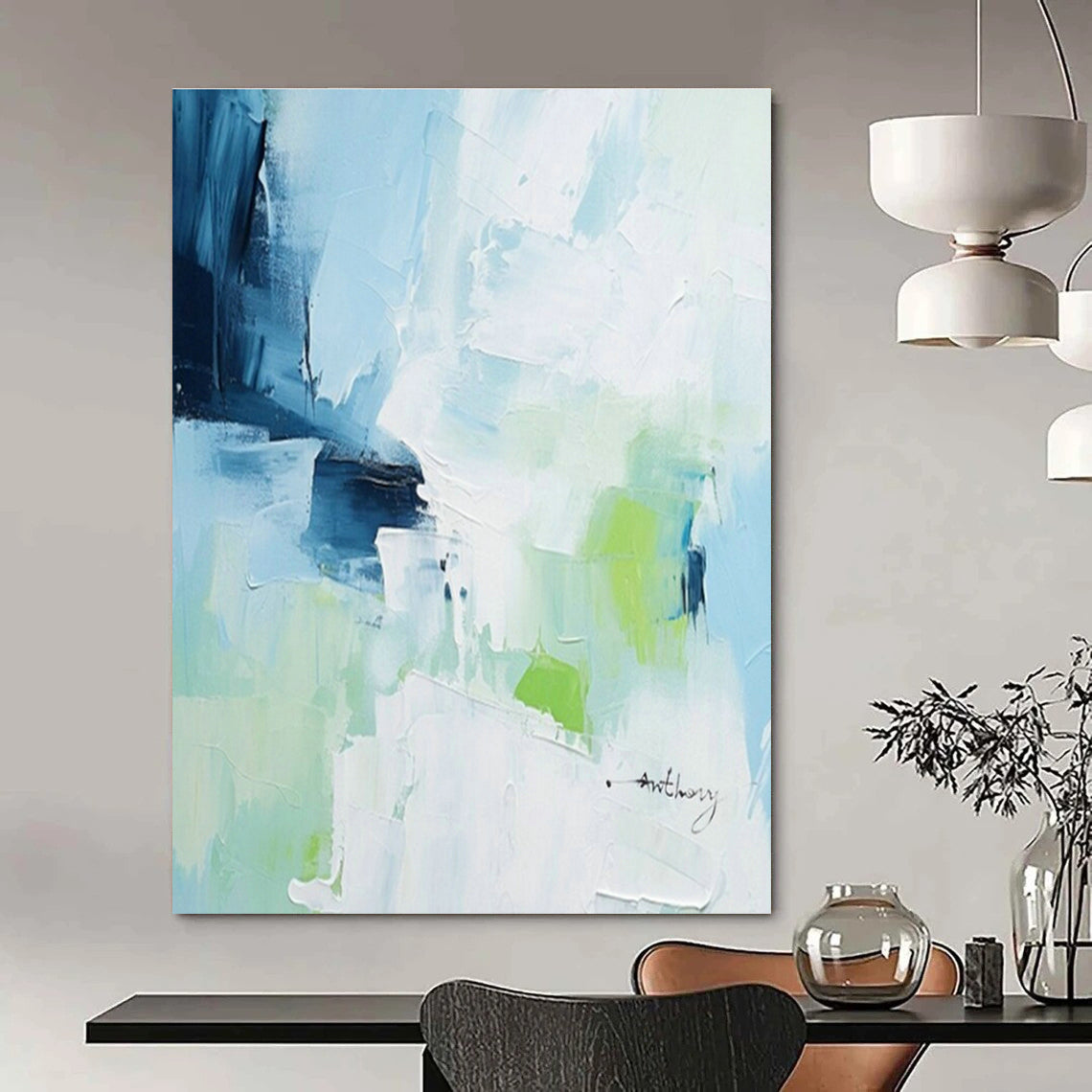 Blue - Green Abstract Art for Wellness Spa & Eco - Friendly Home DLZ1649