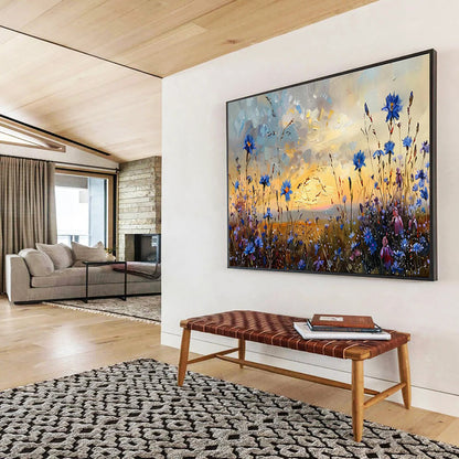 Blue Wildflower Field at Sunset Art for Romantic Outdoor - Inspired Patios DLZ3082