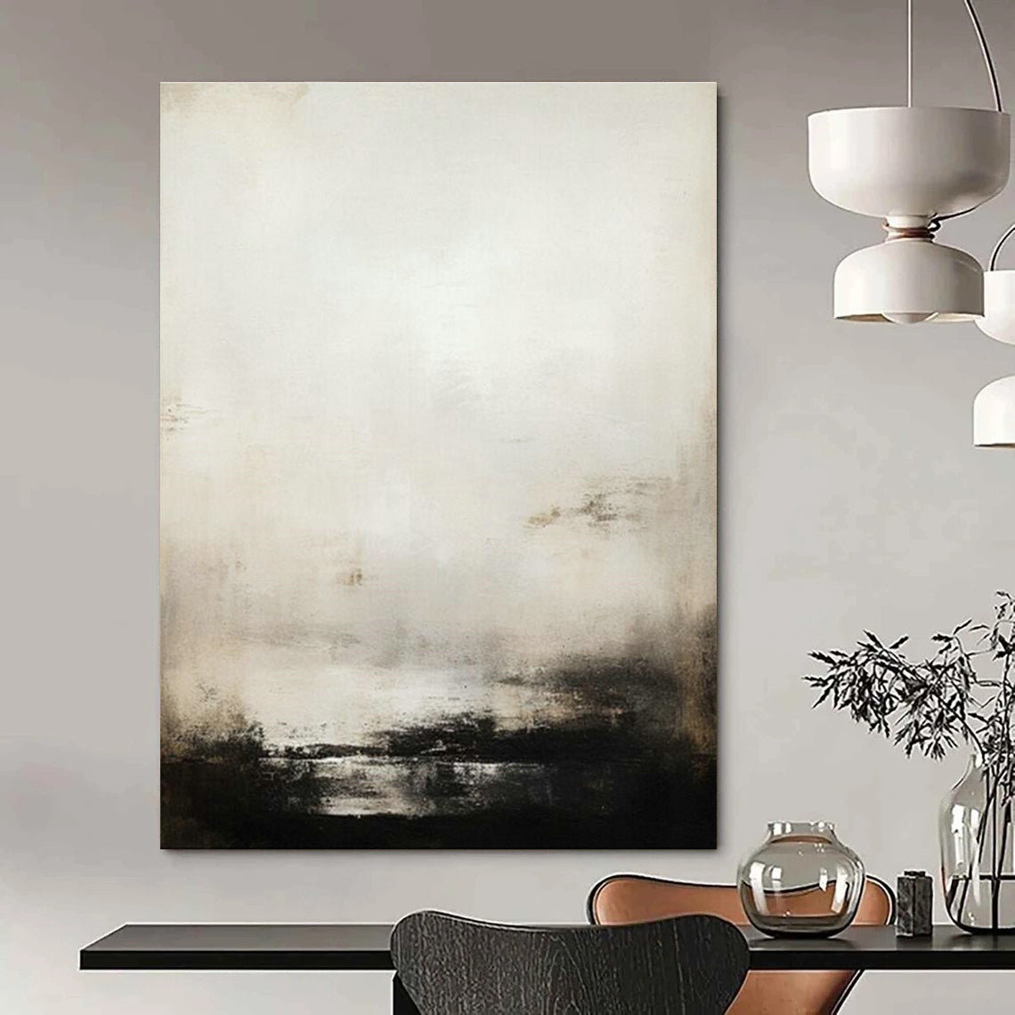 Monochrome Misty Abstract Art for Contemporary Library & Serene Meditation Space DLZ2198