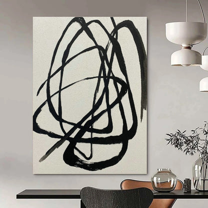 Black - White Tangled Lines Abstract Art for Modern Office & Art Studio DLZ2020