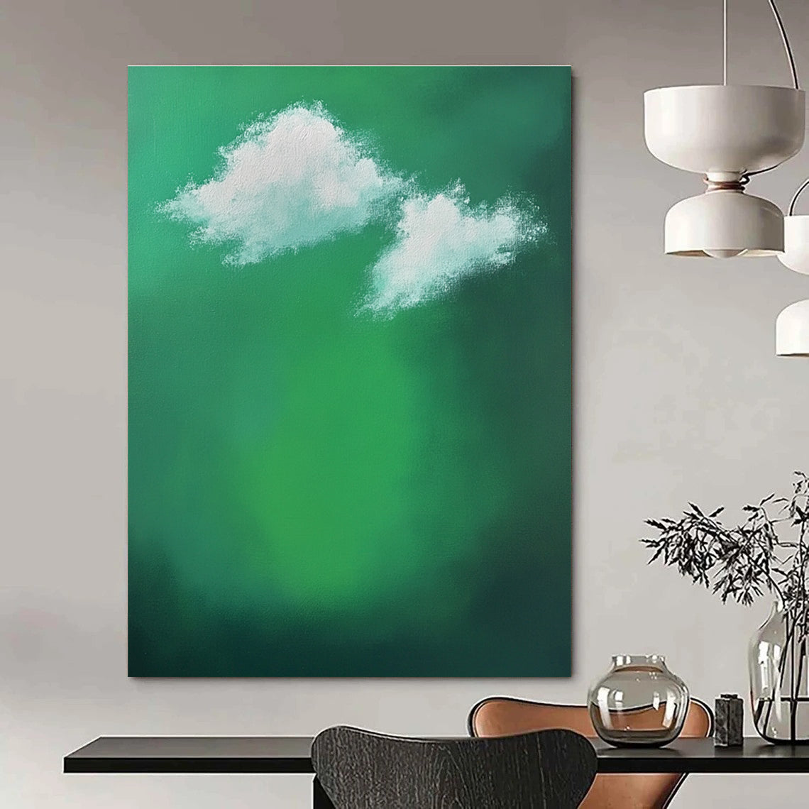 Green Sky with White Clouds for Whimsical Children’s Playroom & Dreamy Art Gallery STSC1008