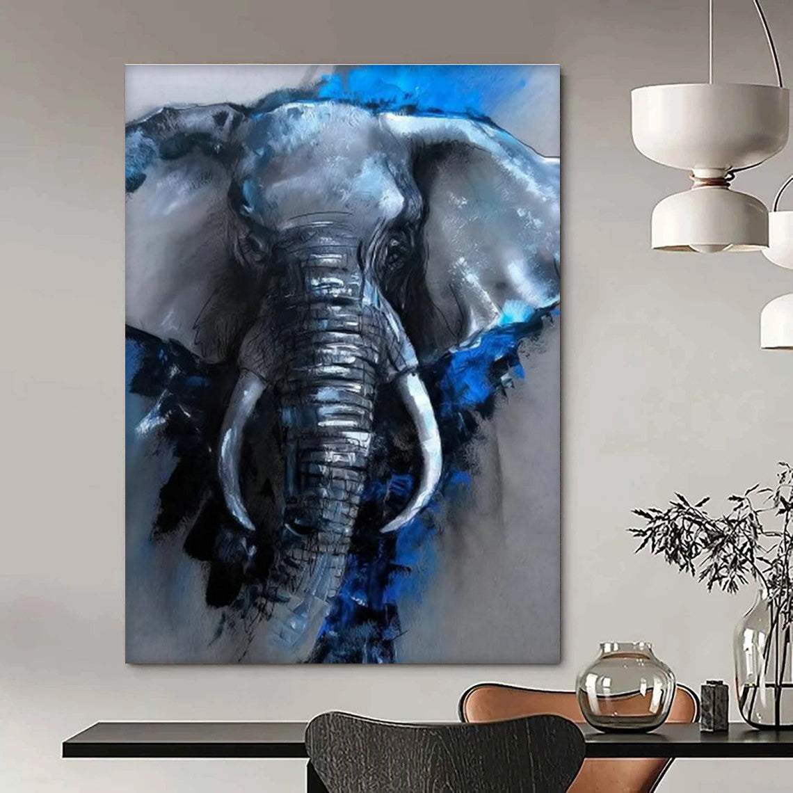 Blue - Accented Elephant Art for Safari Lodge & Wildlife Gallery DLZ2310