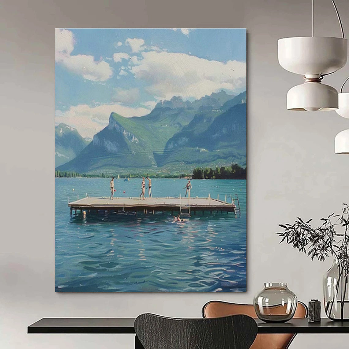 Lakeside Mountain Scene Art for Lakehouse Retreat & Nature - Lover’s Living Room DLZ1462