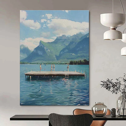 Lakeside Mountain Scene Art for Lakehouse Retreat & Nature - Lover’s Living Room DLZ1462