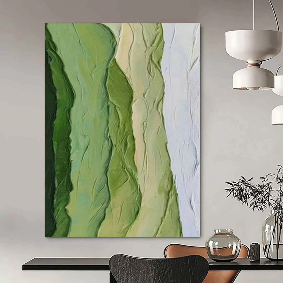 Layered Green Abstract Art for Botanical Garden Café & Contemporary Bedroom DLZ1479