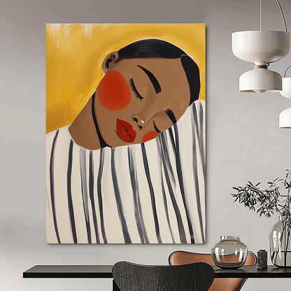 Sleeping Woman with Yellow Background for Minimalist Bedroom & Calming Meditation Room STSC536