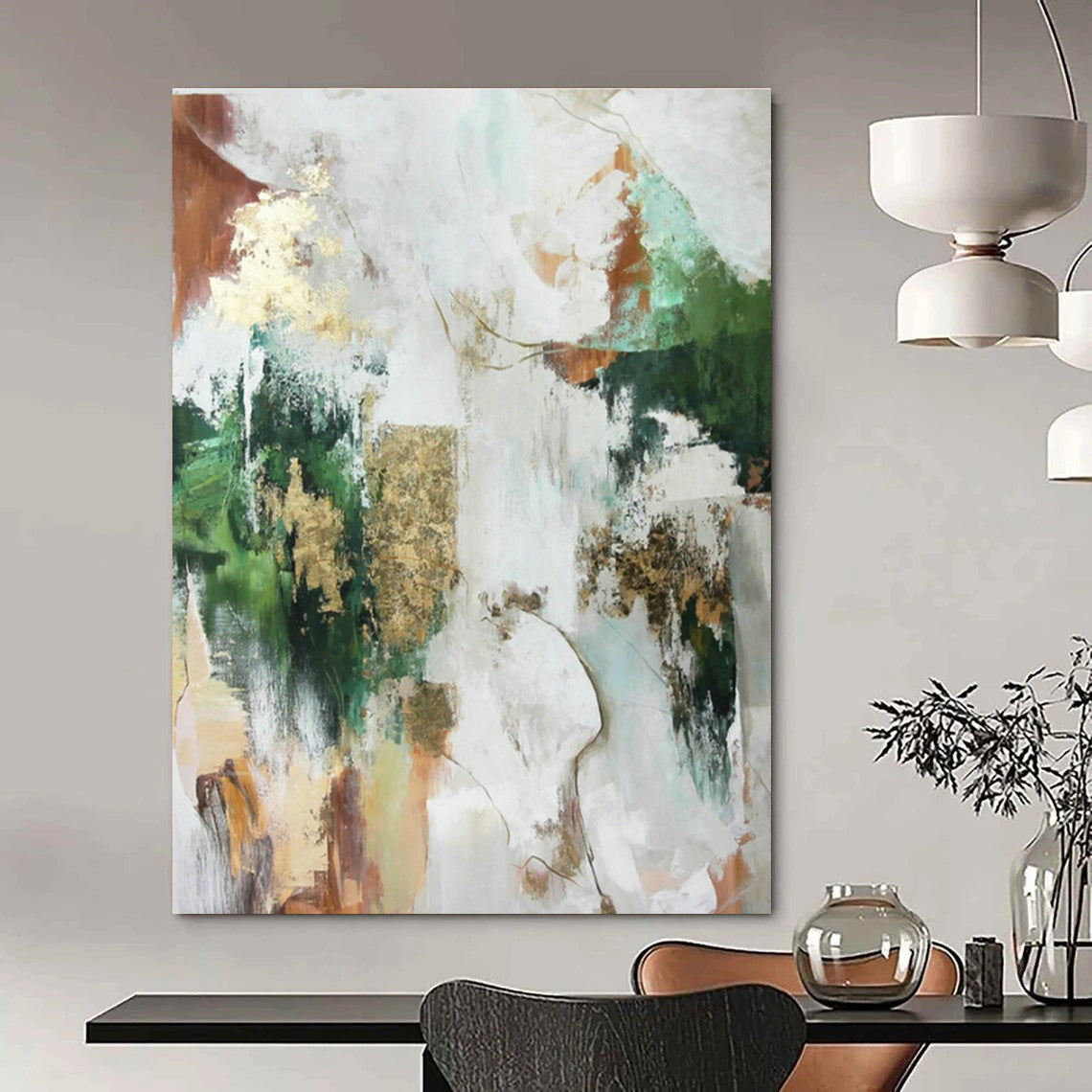 Green, Gold, and Brown Abstract Art for Rustic Winery Tasting Room & Nature - Lover’s Lounge DLZ1018