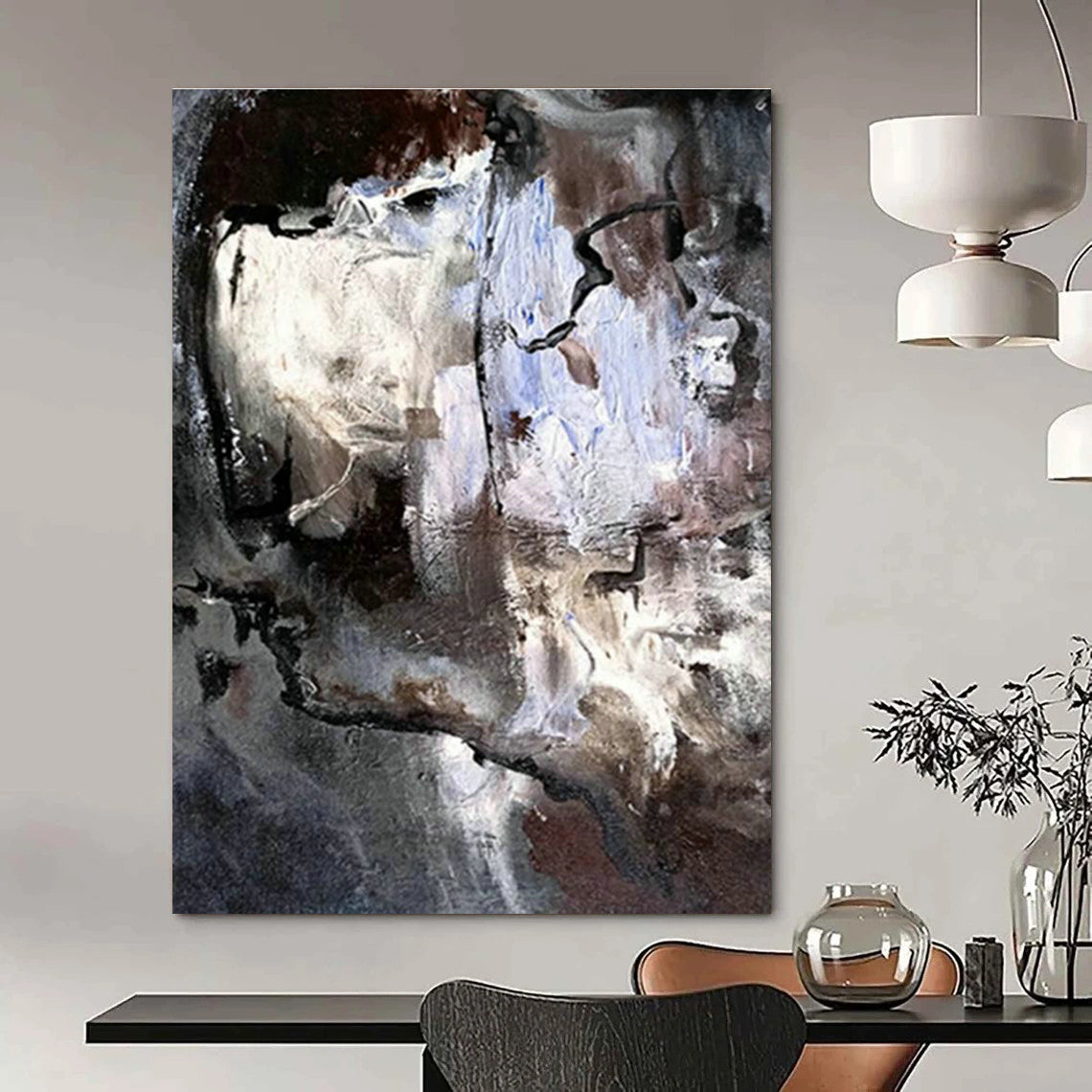 Gray - Brown Abstract Art for Industrial - Style Loft Bedroom Walls DLZ0048