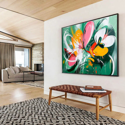 Vibrant Abstract Flowers Art for Bohemian Garden Café & Artistic Bedroom SC207
