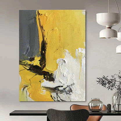 Yellow - Grey - Black - White Abstract Art for Living Room & Bedroom DLZ0471
